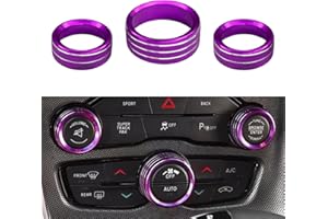 QBOONPT 3PCS AC Air Conditioner Switch Button Knob Cover, Radio Volume Control Knob Aluminum Alloy Trim Cover for Dodge Challenger Jeep Grand Cherokee Chrysler, Car Interior Decor Accessories(Purple)