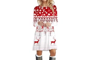 Christmas Dresses for Women Ugly Party Outfit Long Sleeve Crewneck Casual Tunic Dress Funny Printed Holiday Costume