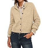 GRECERELLE Women's Open Front Cardigan Sweater, Long Sleeve Crew Neck Button Down Knit Casual Lightweight Cozy, Apricot, Size L