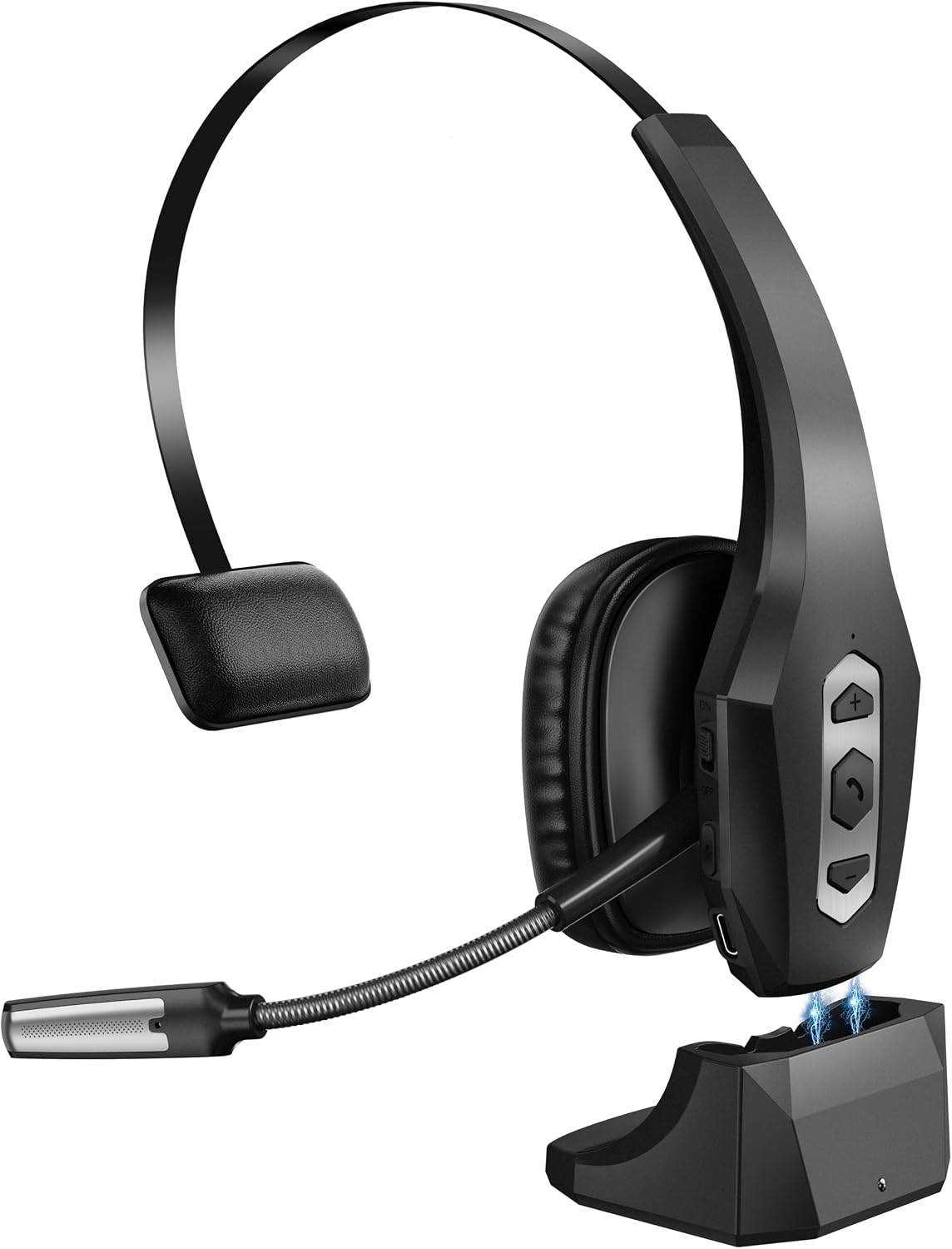 OTYHVV Trucker Bluetooth Headset with Charging Base, Wireless Hands-Free Headset with Noise Canceling Mic & Mute Button, 56Hrs Working Time PC Headsets for Cell Phones, Computer, Truck Driver