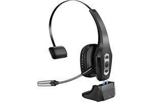 OTYHVV Trucker Bluetooth Headset with Charging Base, Wireless Hands-Free Headset with Noise Canceling Mic & Mute Button, 56Hrs Working Time PC Headsets for Cell Phones, Computer, Truck Driver