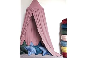MOMAID Bed Canopy with Frills Reading Nook Game Tent for Kids Boho Hanging Net Play Room Decor(Dusty Rose)