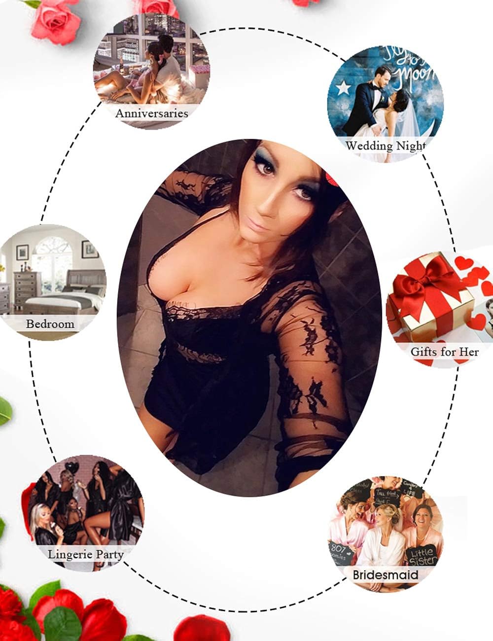 Lingerie for Women Sexy Long Lace Dress Sheer Gown See Through Kimono Robe: Clothing