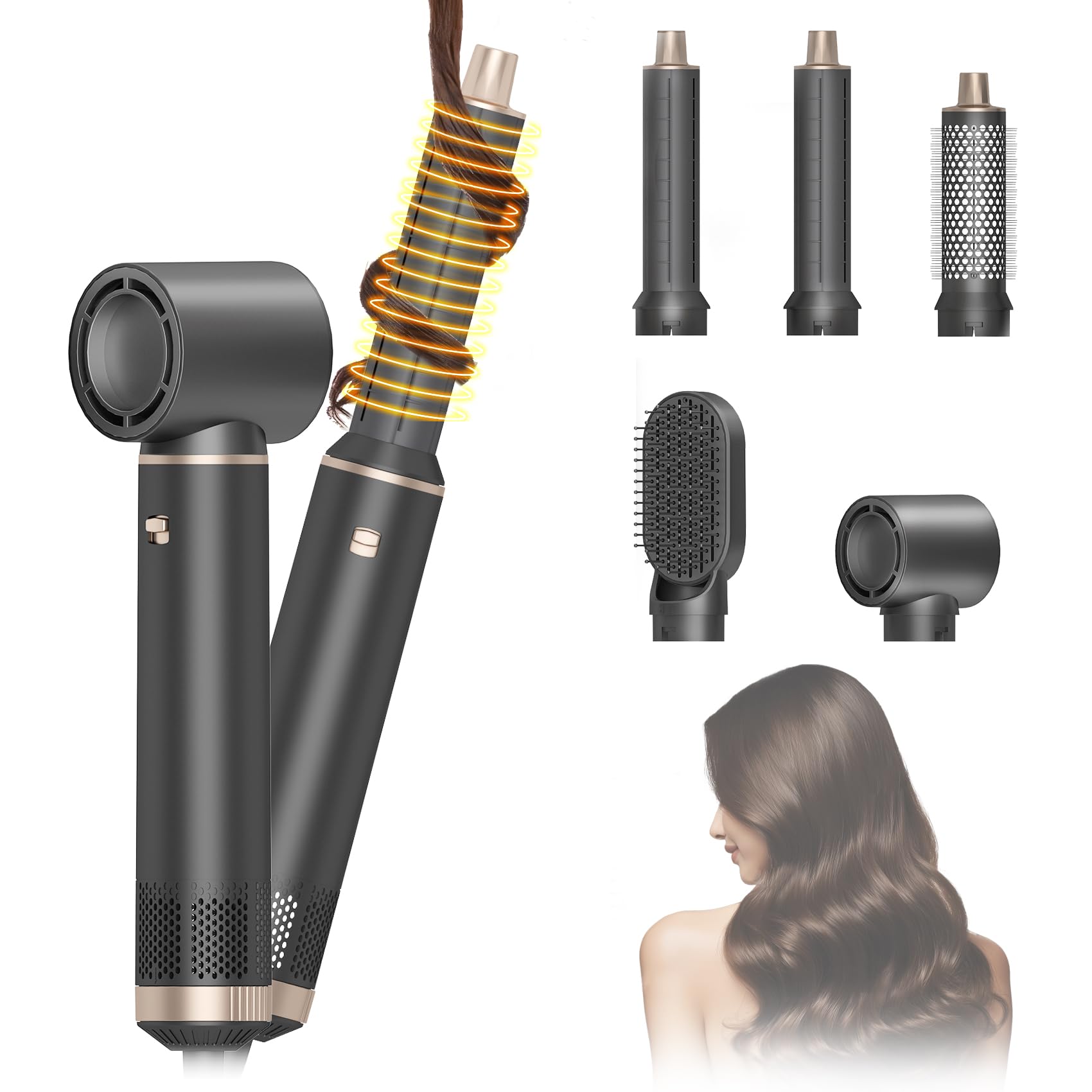 Photo 1 of AVENHO 5-in-1 Hair Dryer Brush with Hot Air Curling & Negative Ion Technology - Versatile Styler for Drying, Curling, Straightening, and Volume Boosting, Holiday Gift for Women