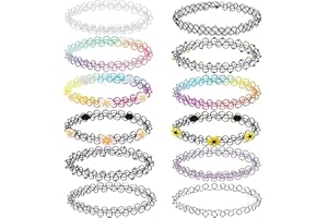 12 Pcs 90s Vintage Choker Necklace for Women, Stretchy Colorful Tattoo Choker Necklace, Gothic Punk Y2K Fashion Trendy Style 