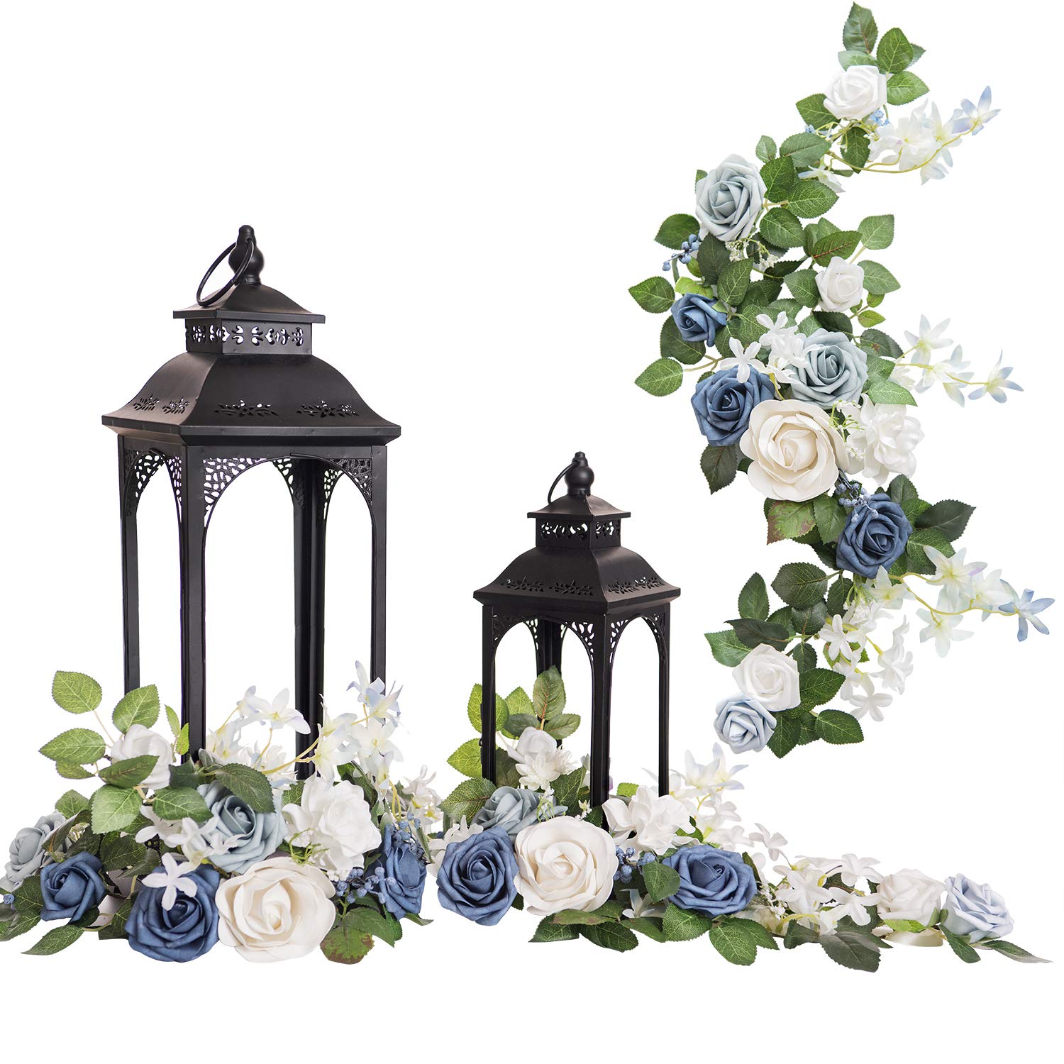 Photo 1 of Ling's moment 6Pack 2ft Artificial Flowers Garland Dusty Blue & White Lantern Flower Centerpieces Wedding Aisle Decor Chair Flowers Arch Floral for Mantel Signs DIY Table Wall Window Cake Decoration