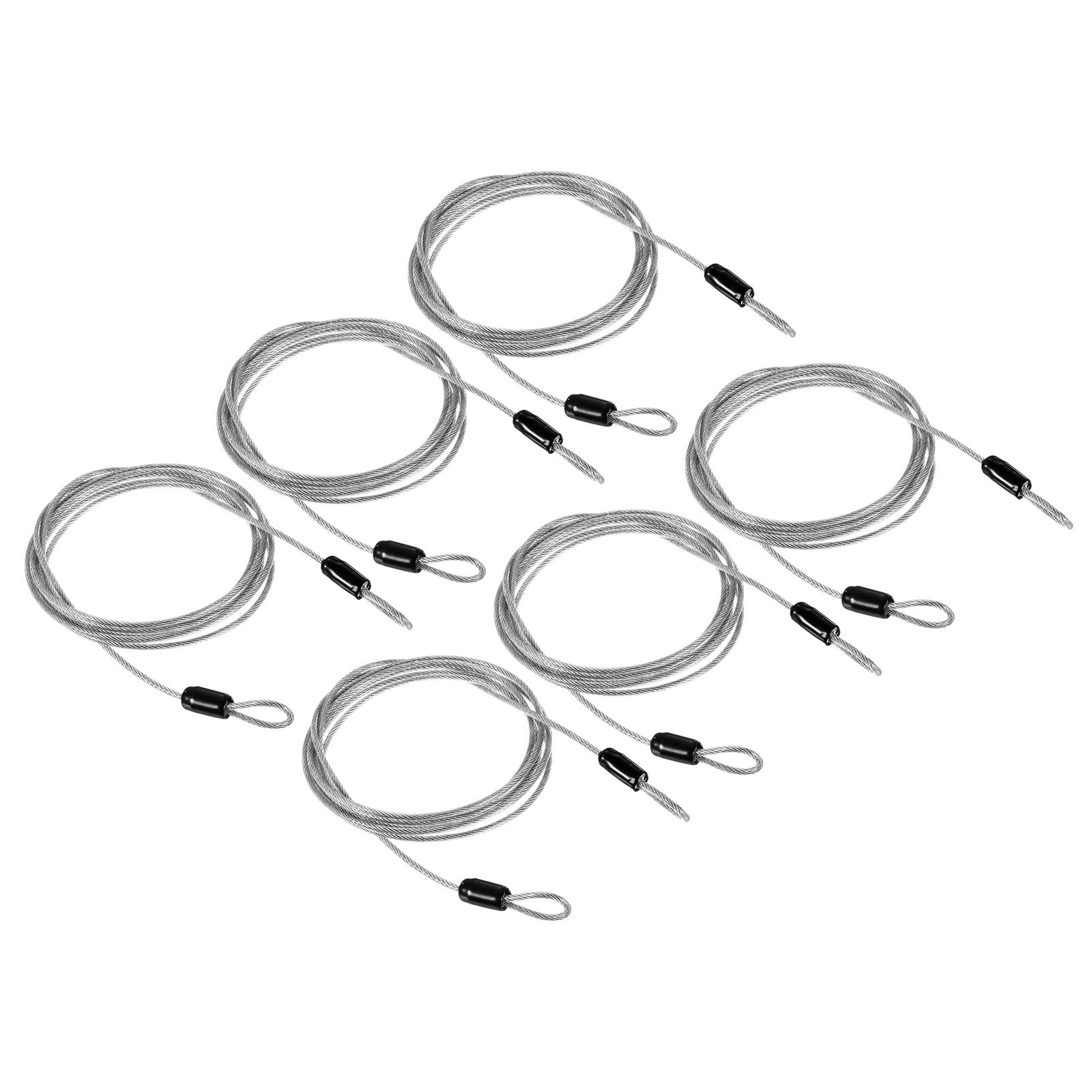 PATIKIL Security Cable 2.5mm x 2m/6.5ft, 6 Pack Coated Luggage Lock Wire Rope with Double Loop, Clear