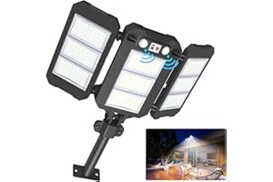 ROPELUX Solar Flood Lights Outdoor, 7000 LM Super Bright Aluminum Arm Solar Lights, 3 Heads Dusk to Dawn LED Dual Motion Sensor Lights, IP65 Waterproof Security Light with 3 Modes for Yard Street Barn