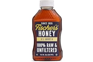 Fischer's 100% Pure, Raw & Unfiltered Honey – USA Made Local Honey, 32 oz – All-Natural Sweetener – Rich Flavor Profile, Packed with Nutrients