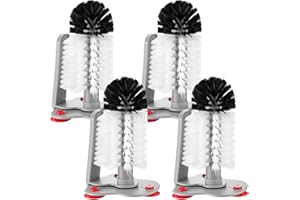 LemonRoad 4 Pack Cup Washer Double Bristle Brush with Suction Base Glass Cleaner for Kitchen Bar Sink Wine Glass, Beer Mug (7.48'')