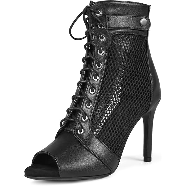 AlureAbys Women's Mesh Sandal Booties - Peep Toe Stiletto Heels With Zipper For Parties & Weddings