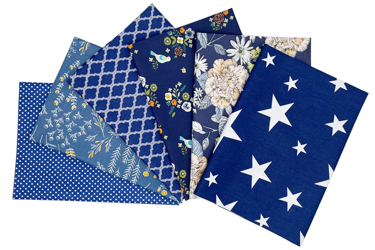 Jukway 6Pcs Cotton Fabric Squares 50 x 50 cm Patchwork Fabric Bundles Patterns Printed Textile Craft Cloths Bundle for Sewing, Quilting, DIY Decoration, Scrapbooking, Handwork (Navy Blue) — image 1