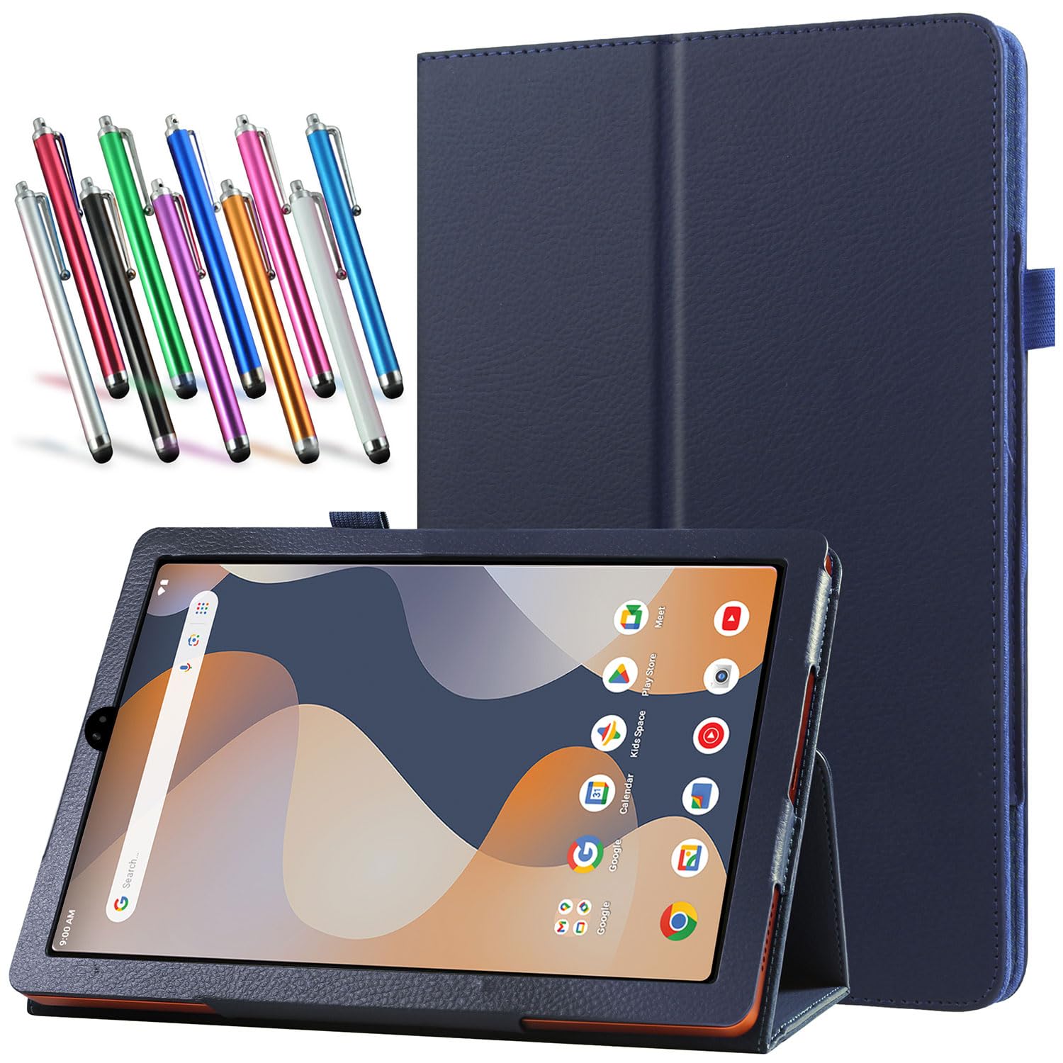 Photo 1 of elitegadget Case for Onn 8 Inch Tablet (2024 Model) Gen 4 - Slim Lightweight Folio PU Leather Folding Stand Cover Case + 1 Random Stylus (Navy Blue)