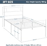 Yaheetech 3ft Single Bed Frame Metal Platform White with Scroll Headboard view 3