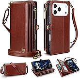 QIXIU for iPhone 17 Pro Max Wallet Phone Case with 8 Card Holder,RFID Blocking | PU Leather | Kickstand | Flip | Wrist Strap&Shoulder Strap | Shockproof | Zipper Wallet | Women Men | 6.9" | Brown