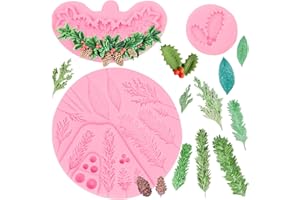 Christmas Holly Leaves Silicone Molds, Winter Leaves Fondant Mold, Christmas Pinecone Chocolate Baking Molds for Cake Decorat