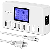 USB Charger, slitinto 60W 12A 8-Port USB Charging Station Multi Port USB Hub Charger Compact Size LCD Display Compatible with