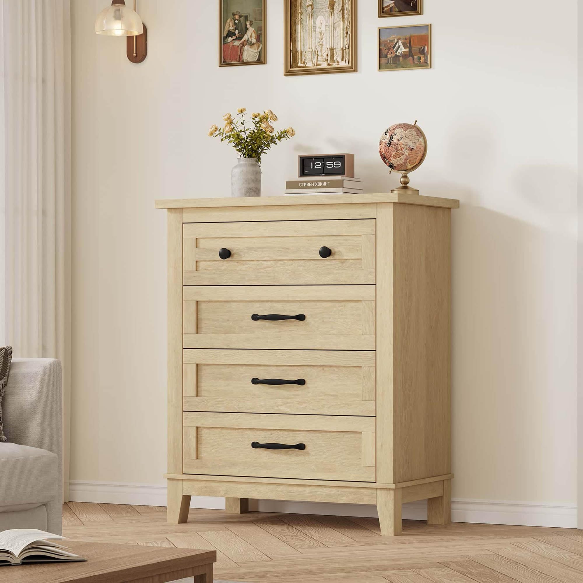 GarveeHome 4 Dresser for Bedroom, 34.8" Tall Vertical Drawer Dresser with Large Storage, Freestanding Wooden Closet Chest for Bedroom, Living Room