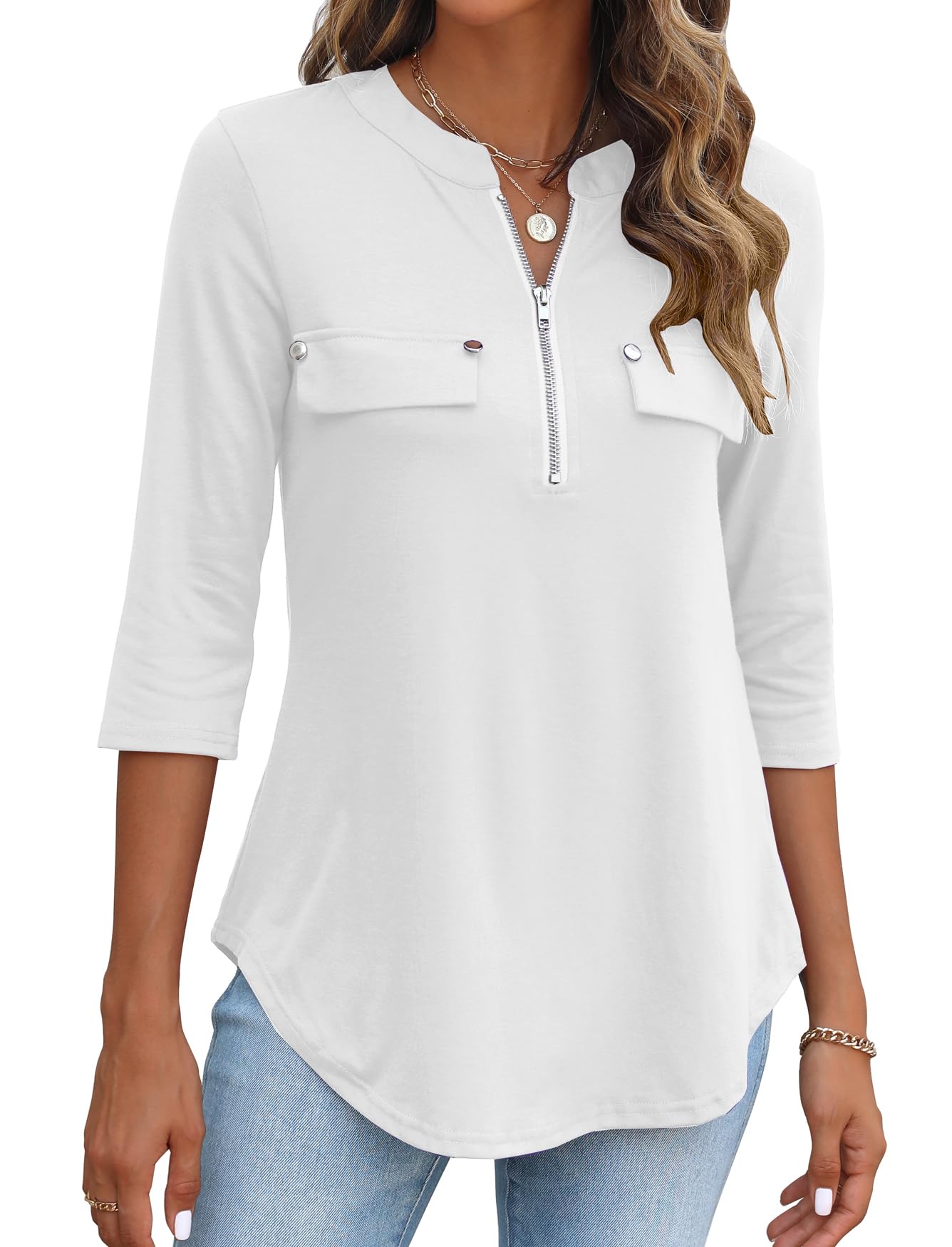 Halife Ladies Tops and Blouses Dressy 3/4 Sleeve