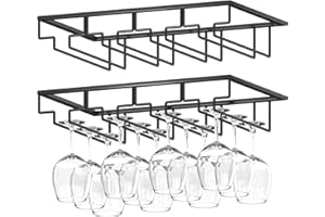 Wine Glass Rack - 4 Row Under Cabinet Stemware Wine Glass Holder - Glasses Storage Hanger for Bar Kitchen, Metal Organizer fo