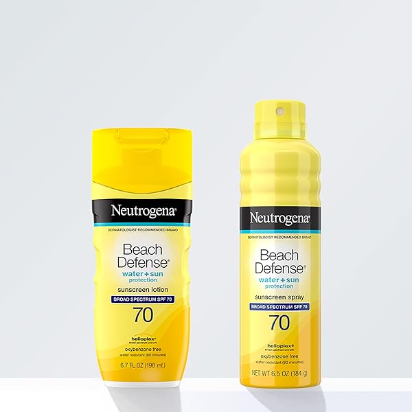 NEUTROGENA BEACH DEFENSE SUNSCREEN SPRAY BROAD SPECTRUM SPF 70, 6.5 OZ, WATER RESISTANT, FAST ABSORBING, OXYBENZONE FREE, LIGHTWEIGHT SUN PROTECTION, FACE AND BODY SUNSCREEN