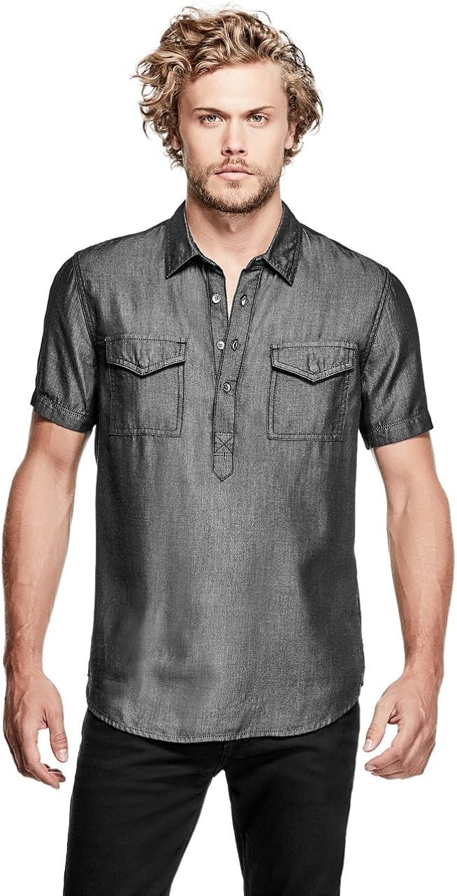 mens denim popover shirt