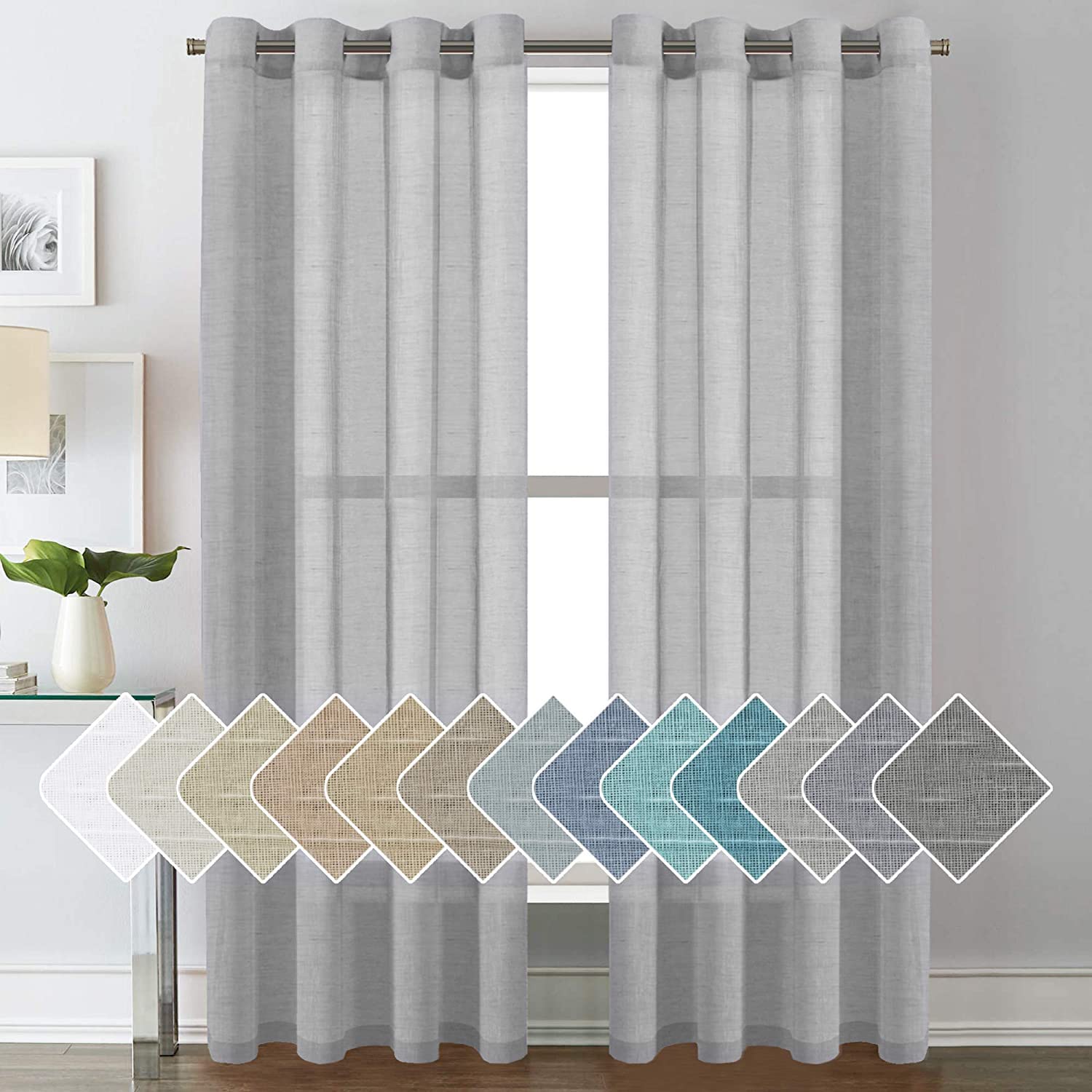 Photo 1 of H.VERSAILTEX Linen Curtains Nickel Grommet Natural Linen Semi-Sheer Curtains 2 Panels Privacy Added Premium Soft Rich Material Drapes for Bedroom/Livingroom/Sliding Door - 52x84 - Inch - Dove