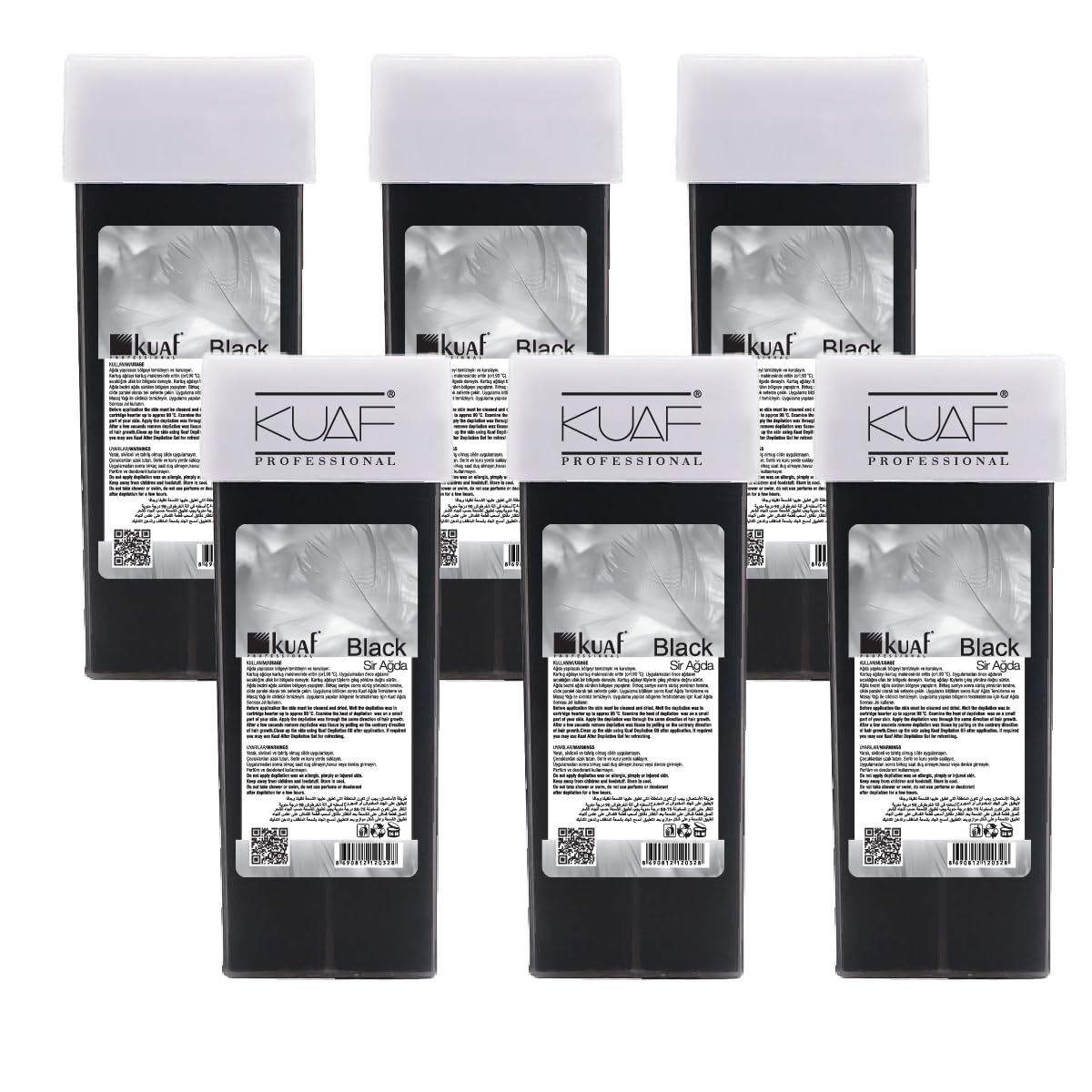 Kuaf Professional Roll on Wax Cartridge for Hair Removal, Hair Removal Roll-On, Wax Cartridge Roller for Legs and Arms, Depilatory Wax, Pack of 6 - Black