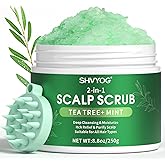 SHVYOG Scalp Scrub, Tea Tree & Coconut Oil Exfoliator Scrub for Itchy Scalp, Anti-Dandruff Detox Clarifying Exfoliator Shampoo with Sea Salt, Scalp Treatment with Scalp Scrubber