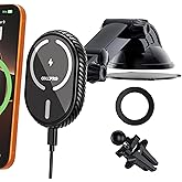 OHLPRO for iPhone 17 MagSafe Car Mount Charger, 15W Fast Wireless Charging Magnetic Holder with Extendable Suction Cup Arm, Dashboard & Vent Mount Compatible with iPhone 16/15/14/13 Pro Max
