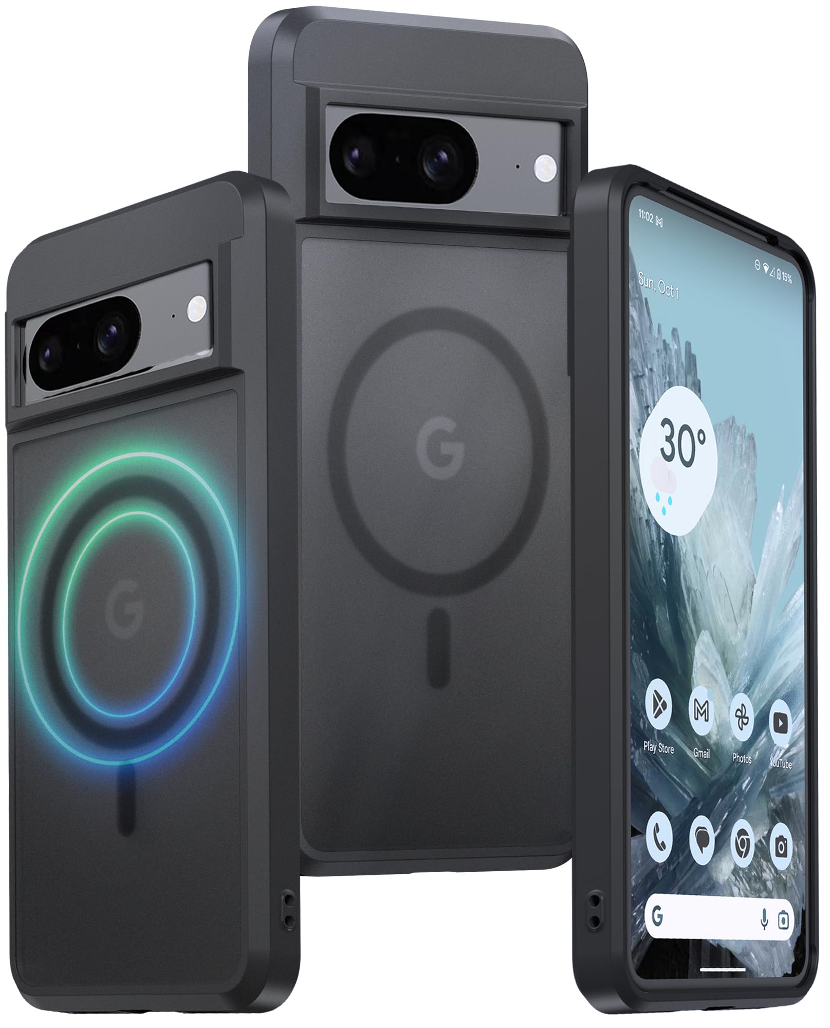 LONLI JIC - for Google Pixel 8 - Translucent Black Matte Protective Phone Case with Built-in Magnets for Magsafe