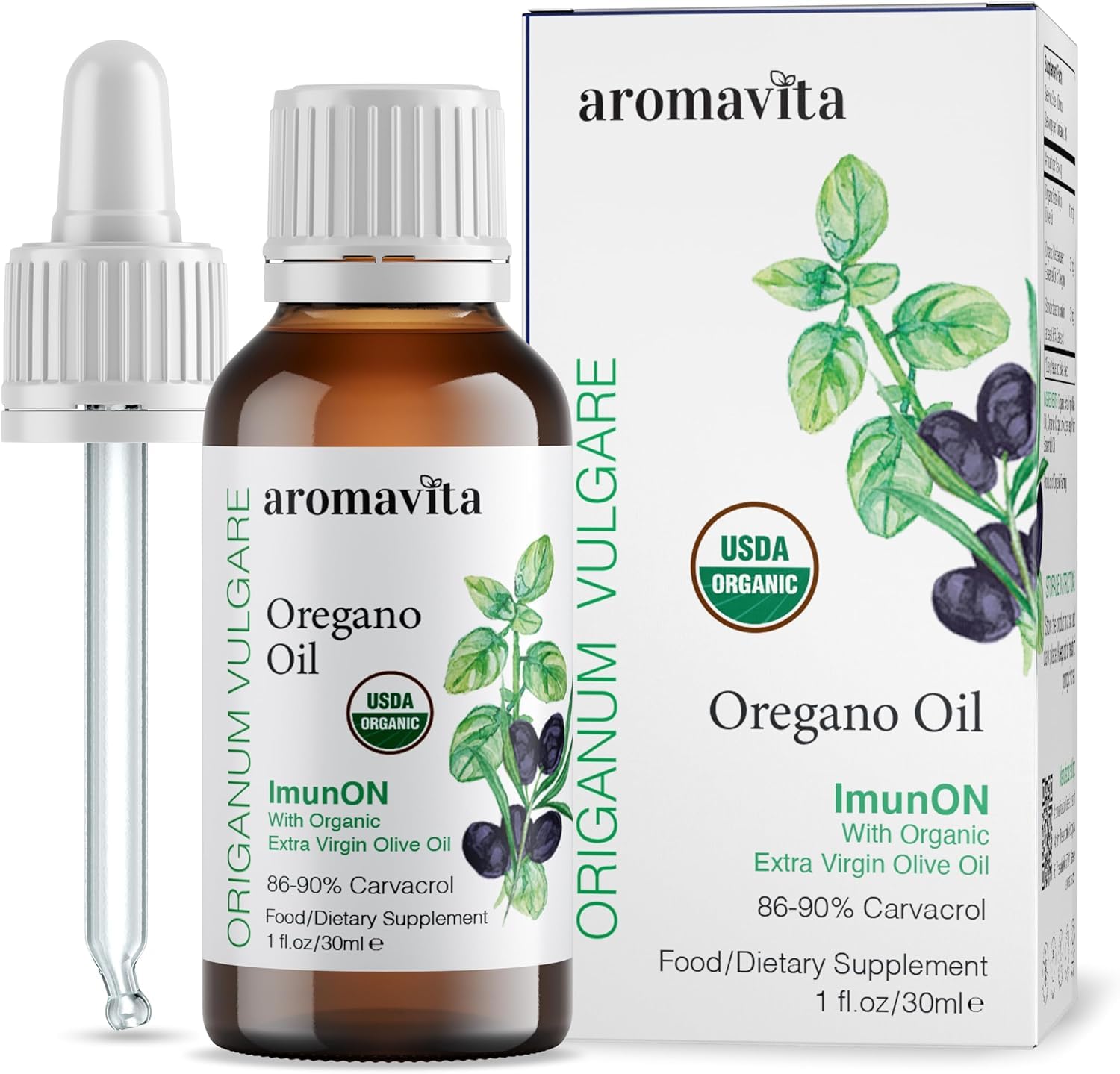 Aromavita ImunON Greek Oregano Oil - 86-90% Carvacrol - Extra Strength, Immune and Digestive Support - Plant-Based, Herbal Supplement - Vegan, Non-GMO, Gluten-Free, 1 fl. oz/30 mL