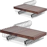 Nature Smile Solid Lotus Wood Deluxe Wooden Pants Hangers Bottom Hanger Jeans Hanger Skirt Hanger with 2-Adjustable Clips Anti Rust Hook 20 Pack (Retro)