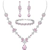 BriLove Wedding Jewelry Set for Women, Y-Necklace Tennis Bracelet Dangle Earrings with AAA Cubic Zirconia Teardrop for Bridal Bridesmaid