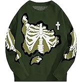 SOLY HUX Men's Y2K Skeleton Sweater Goth Grunge Skull Long Sleeve Pullover Jumper Graphic Alternative Sweaters