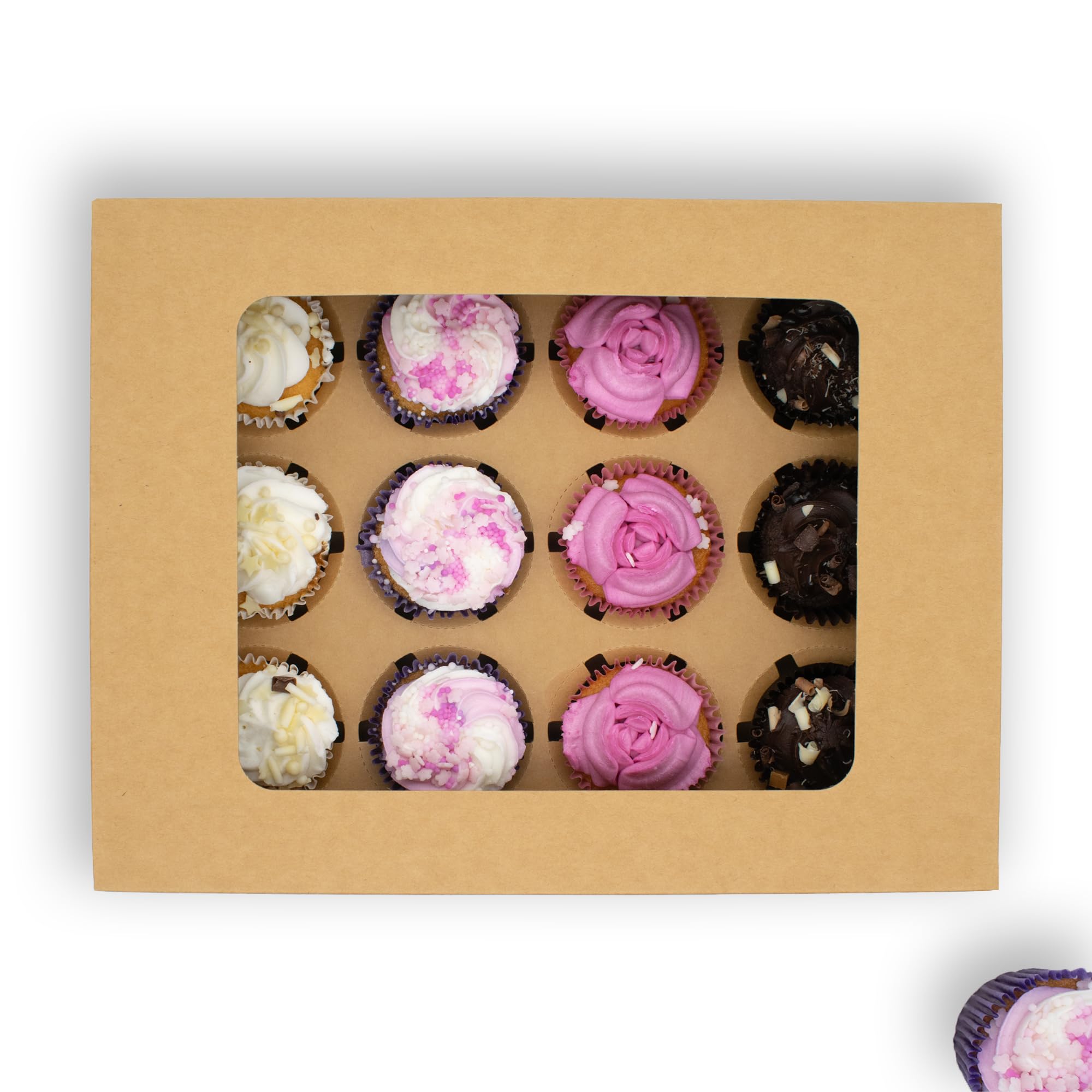 BRG 10-Pack Auto Pop-Up Cupcake Boxes, 12 Hole, Brown Kraft | Window Display, Eco-Friendly Bakery Boxes for Muffins, Pastries, Desserts | Ideal for Wedding, Party, Gift, Home Baking | UK Seller