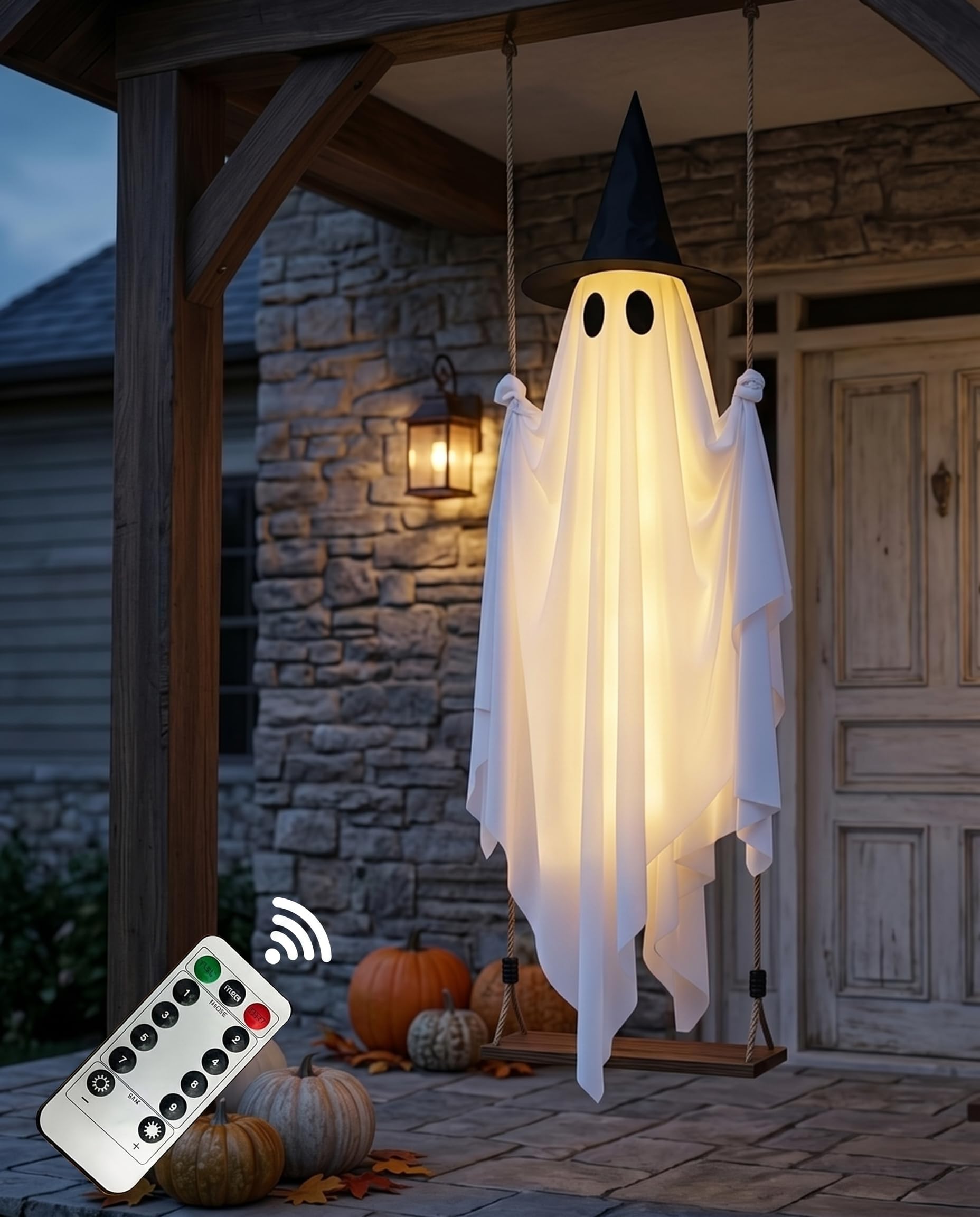 5FT Halloween Swinging Ghost Outdoor Decor,Spooky Hanging Ghost Decorations | 5FT Height, LED Lights & Remote Control, Timer