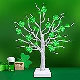 St. Patrick's Day Decorations – 18 Inch Lighted Tabletop Tree with 24 Green Shamrocks & LED Lights, St. Patrick’s Day Decor for Home, Table, Office, Indoor Use