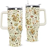 Nqhsionv Squirrel Tumbler with Handle and Straw 40 oz Squirrel Cup Fall Coffee Travel Mug Stainless Steel Insulated Water Bottle Cute Squirrel Stuff Decor Gifts for Squirrel Lovers Women Grils