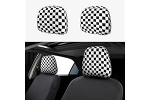 Yobvec Checkered Car Seat Headrest Covers Universal Size, Soft Breathable Checkered Car Accessories