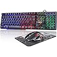 Cakce RGB Gaming Keyboard and Colorful Mouse Combo,USB Wired LED Backlight,Letter Glow,Mechanical Feeling for Laptop PC Computer Game and Work