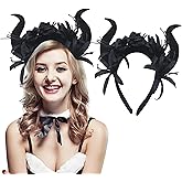 Black Horns Headband Cosplay, Demon Horns Devil Headpiece Floral Headbands Flower Crown for Women, Halloween Costume Hair Accessories Halloween Decorations