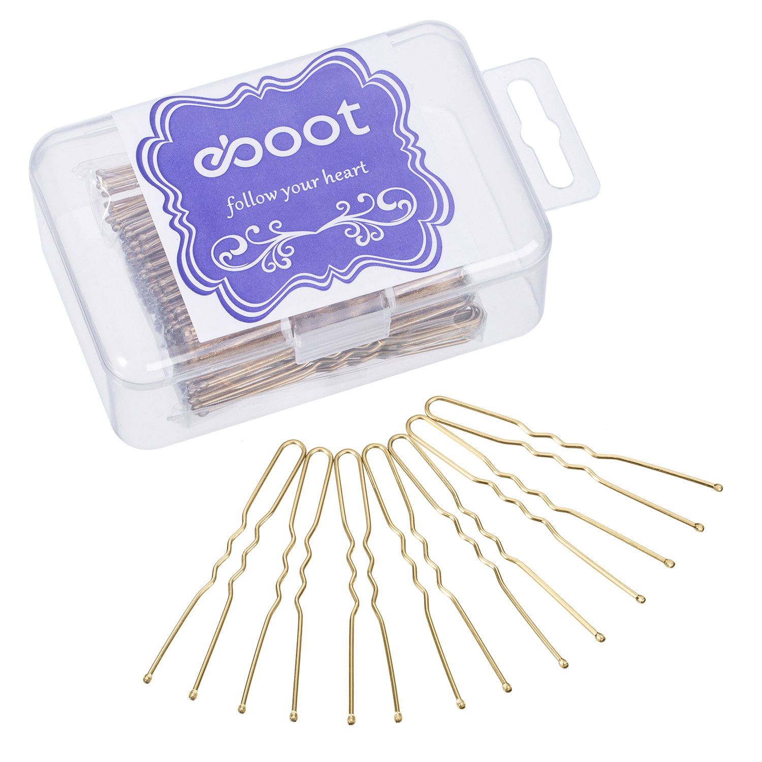eBoot 100 Pack of U Shaped Hair Pins Bun Hair Pins with Box and Storage Bag, Golden (5 cm/ 2 Inches) : Beauty