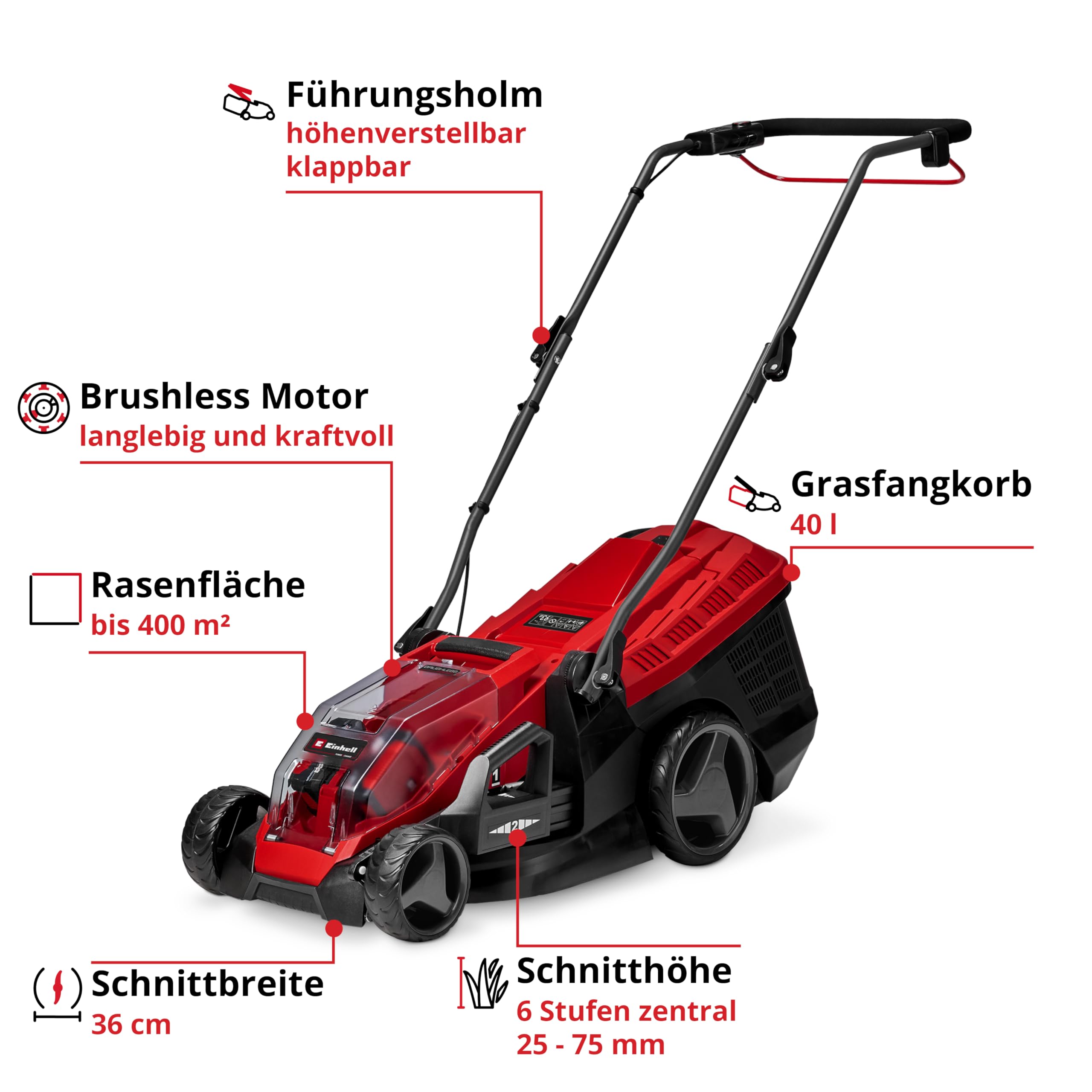 Einhell Akku-Gartengeräte Kit PXC (Akku-Rasenmäher GE-CM 36/36 Li Kit, 36 V, 36 cm Schnittbreite, inkl. 4,0 Ah + 2x Ladegerät, Akku-Gras- und Strauchschere GE-CG 18/100 Li-Solo) 4