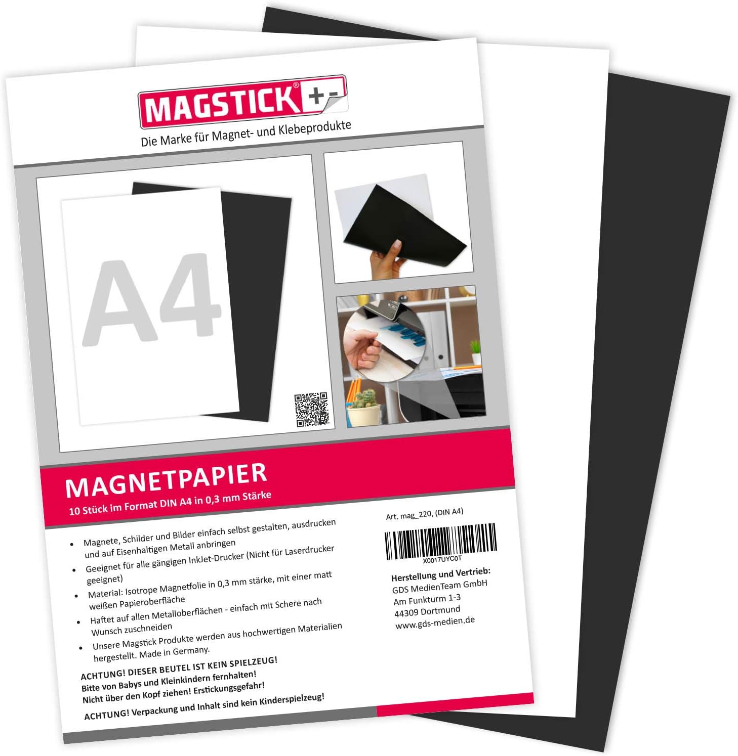 3er Set DIN A4 ferrofolie selbstklebend Magstick® I weiß beschichtete eisenhaltige Folien I flexibler Haftgrund für starke Magnete I mag006