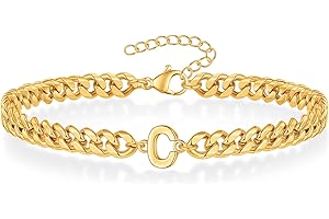 FOCOOG Initial Bracelet for Men - Gold Silver Cuban Link Chain Adjustable Initial Bracelet for Mens Jewelry, Unique Gifts for Men Husband Dad Father