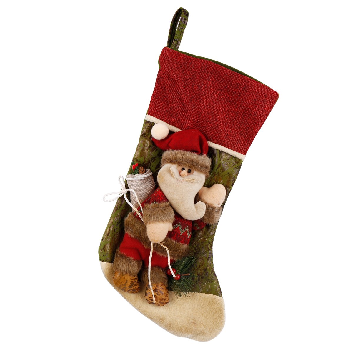 3D Vif Rétro Personnalisé Chaussettes de Noël Décoration de la Maison Arbre de Noël Cheminée Suspension Nouvel An Chaussettes de Noël Bonbon de Christmas Présent Décoration Chaussettes Sac (Père Noël)