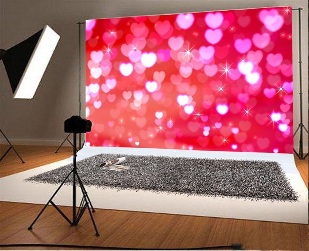 YongFoto 3x2m Photography Backdrop Valentine's Day Bokeh Hearts Sparkle Spots Romantic Photo Background Backdrops Photography Photo Shoots Party Adults Wedding Personal Portrait Photo Studio Props