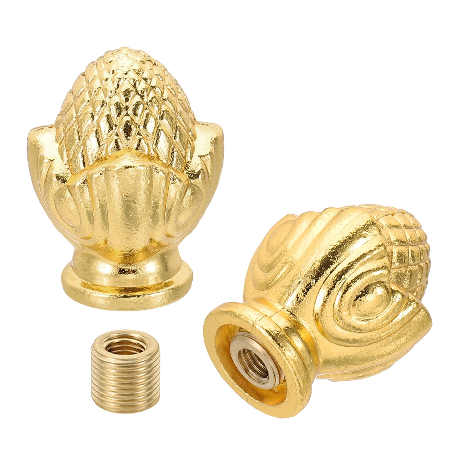 PATIKIL 36 x 28mm Lamp Finials Caps Knob, 2 Set Solid Lamp Shade Top Decoration Screw Cap Nuts with Brass Reducing Adapter for Table Lamps Floor Lamps, Gold Tone