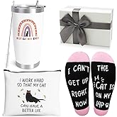 UAREHIBY Cat Mom Gifts for Women,20 OZ Wine Tumbler Gift for Cats Lovers,Crazy Cat Lady Gift with Cosmetic Bag,Funny Cats Themed Things Stuff with Socks Birthday Gifts for Women,Friend